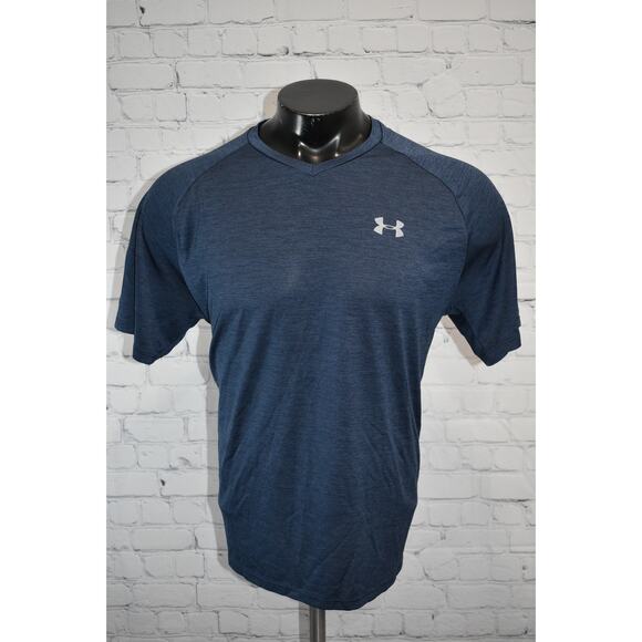 Under Armour Shirt Tech Tee Mens Size XL Gym HeatGear Performance Blue V-Neck - Picture 5 of 6